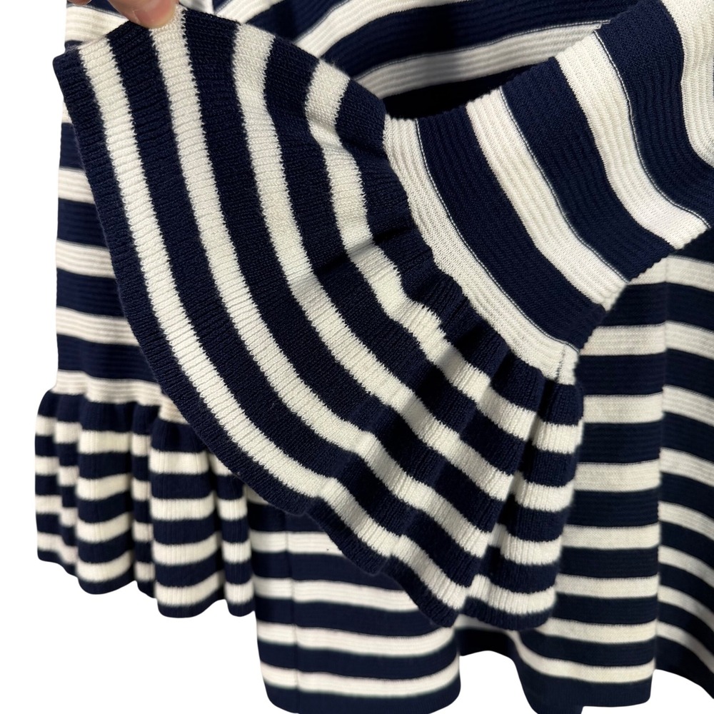 John Paul Richard Navy‎ & White Striped Knit Top Bell Sleeve Sweater Women's M - Picture 12 of 12